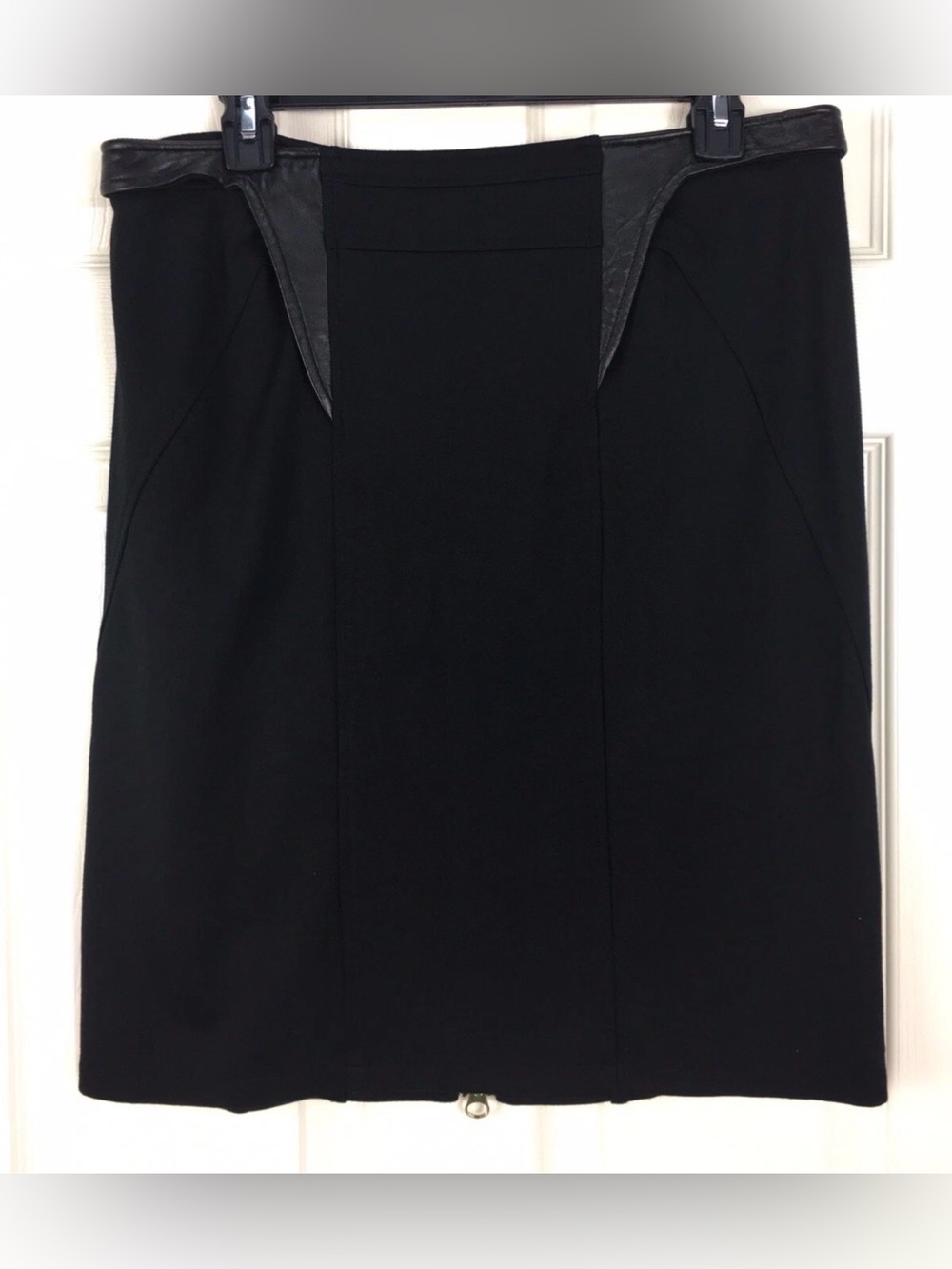 Boston Proper Black Leather Trim Ponte Zip Accent Knee Length Skirt Women’s 10